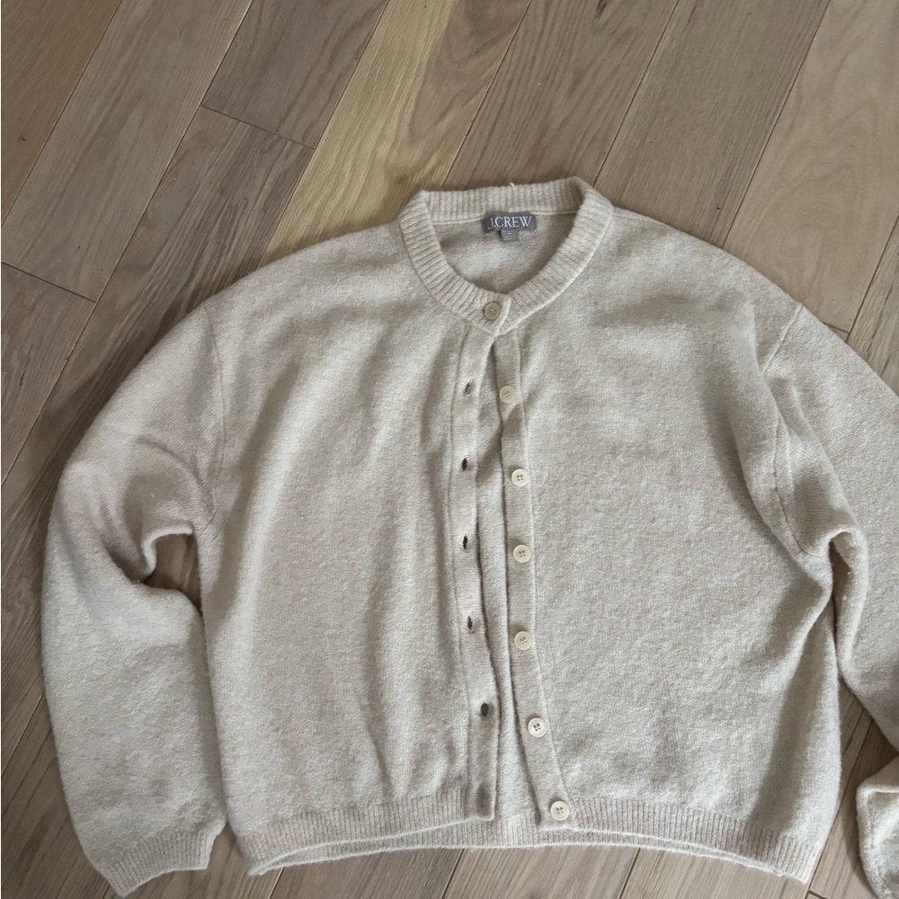 J. Crew Cream Crewneck Button-Front Cardigan